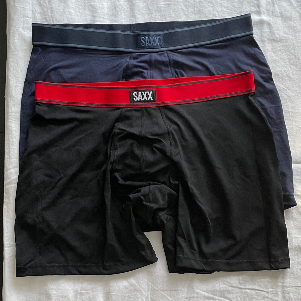 SAXX Boxer Briefs - Black and Navy with Bold Red Waistband - (2) New - No tags